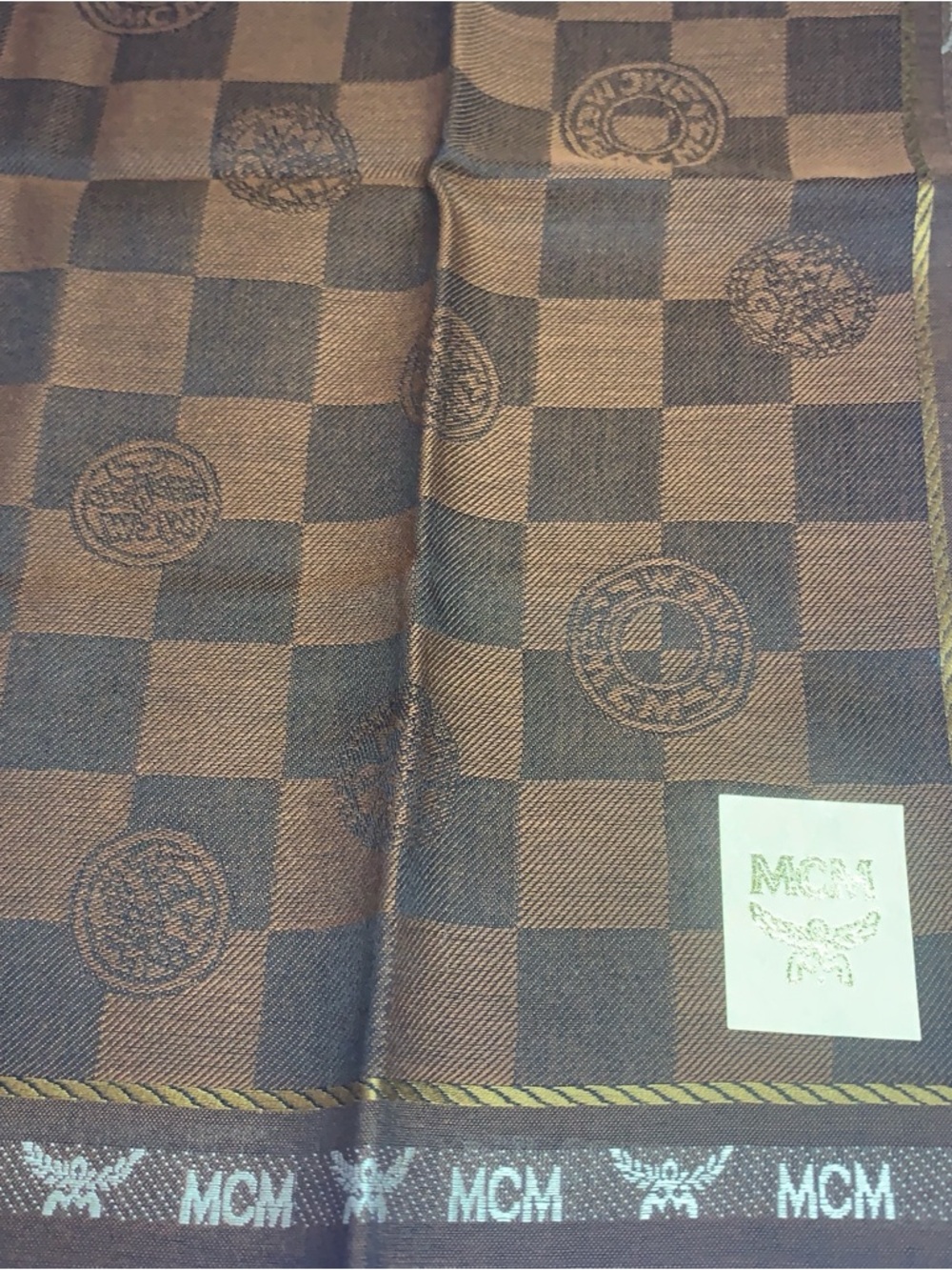 MCM Brown and Dark Brown Checkered Logo Handkerchief